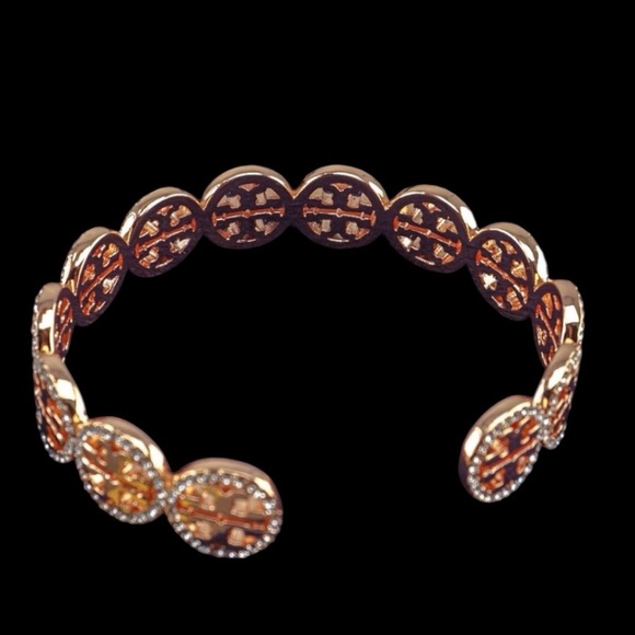Tory Burch Miller Pave Repeating Logo Crystal Cuff Bracelet Bangle in Rose Gold - Picture 4 of 5